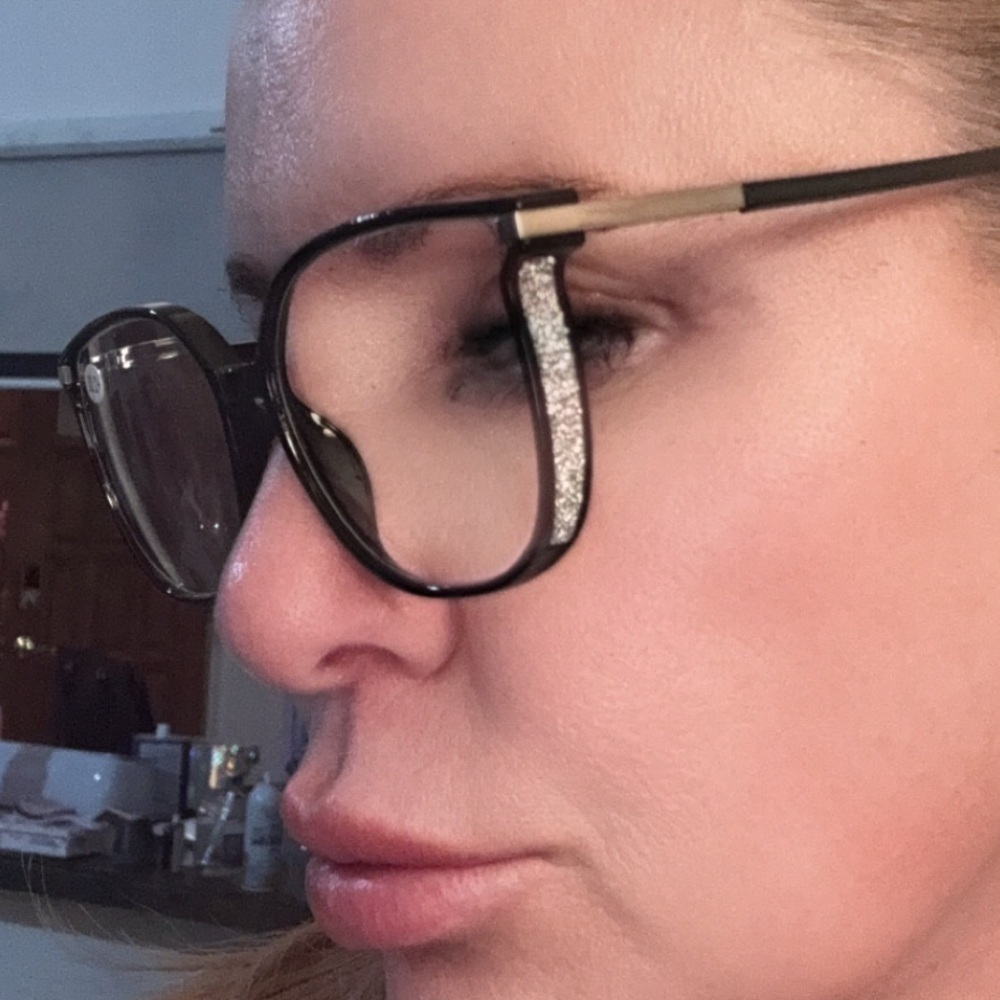 Women's Oversized black & clear side Rhinestone Frame Anti-Blue Light reading